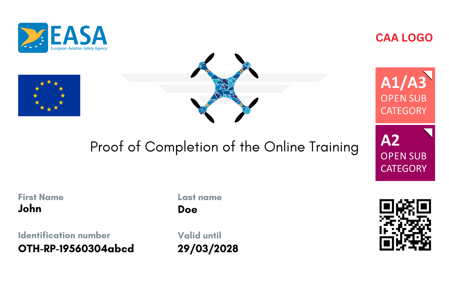 The EASA ID card for certificates.