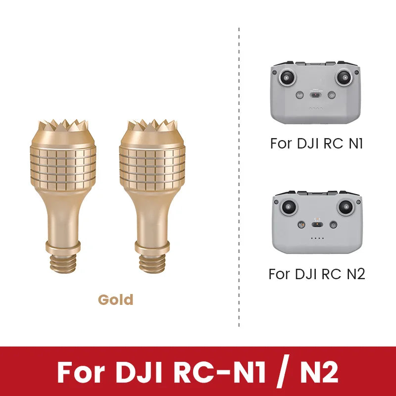 Detachable controller thumbsticks in gold variant for DJI RC N1 and RC N2.